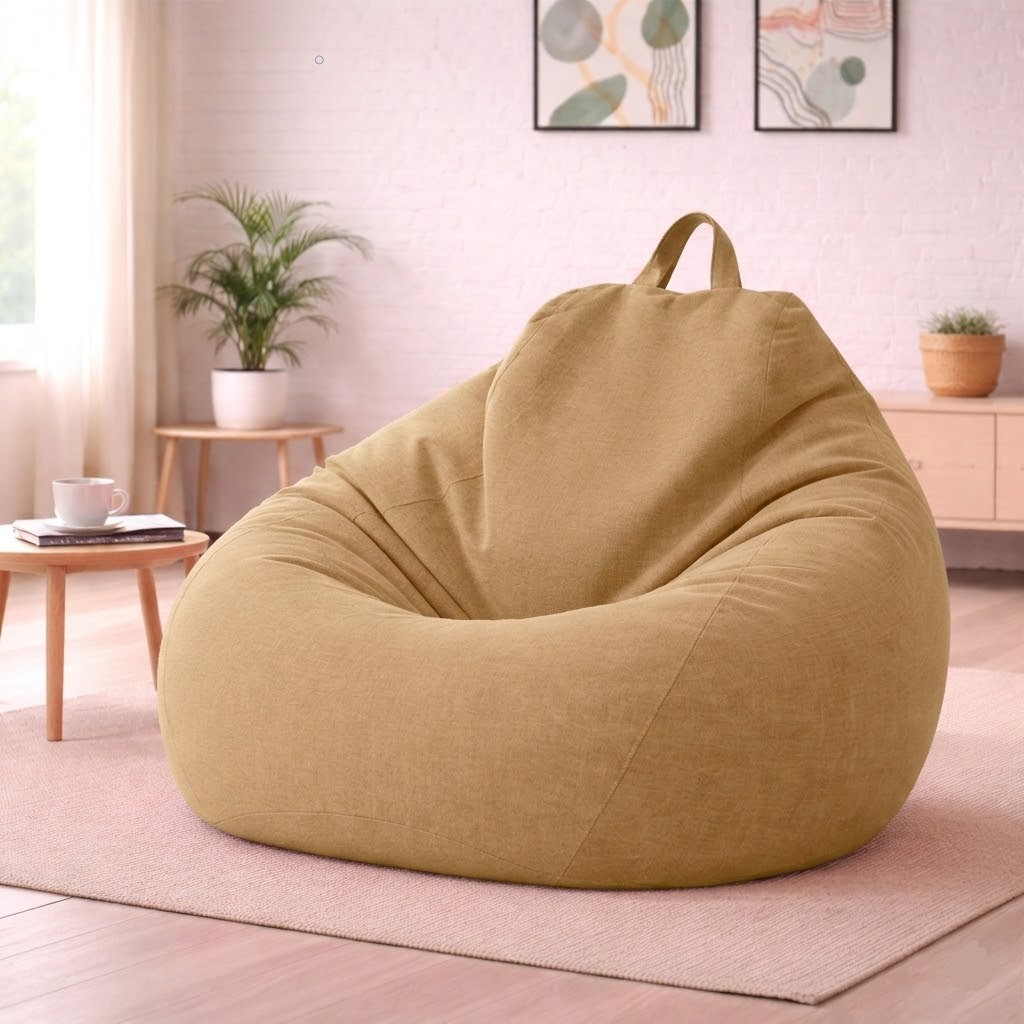 Removable Linen-Look Slipcover for Unfilled Bean Bag Floor Lounger