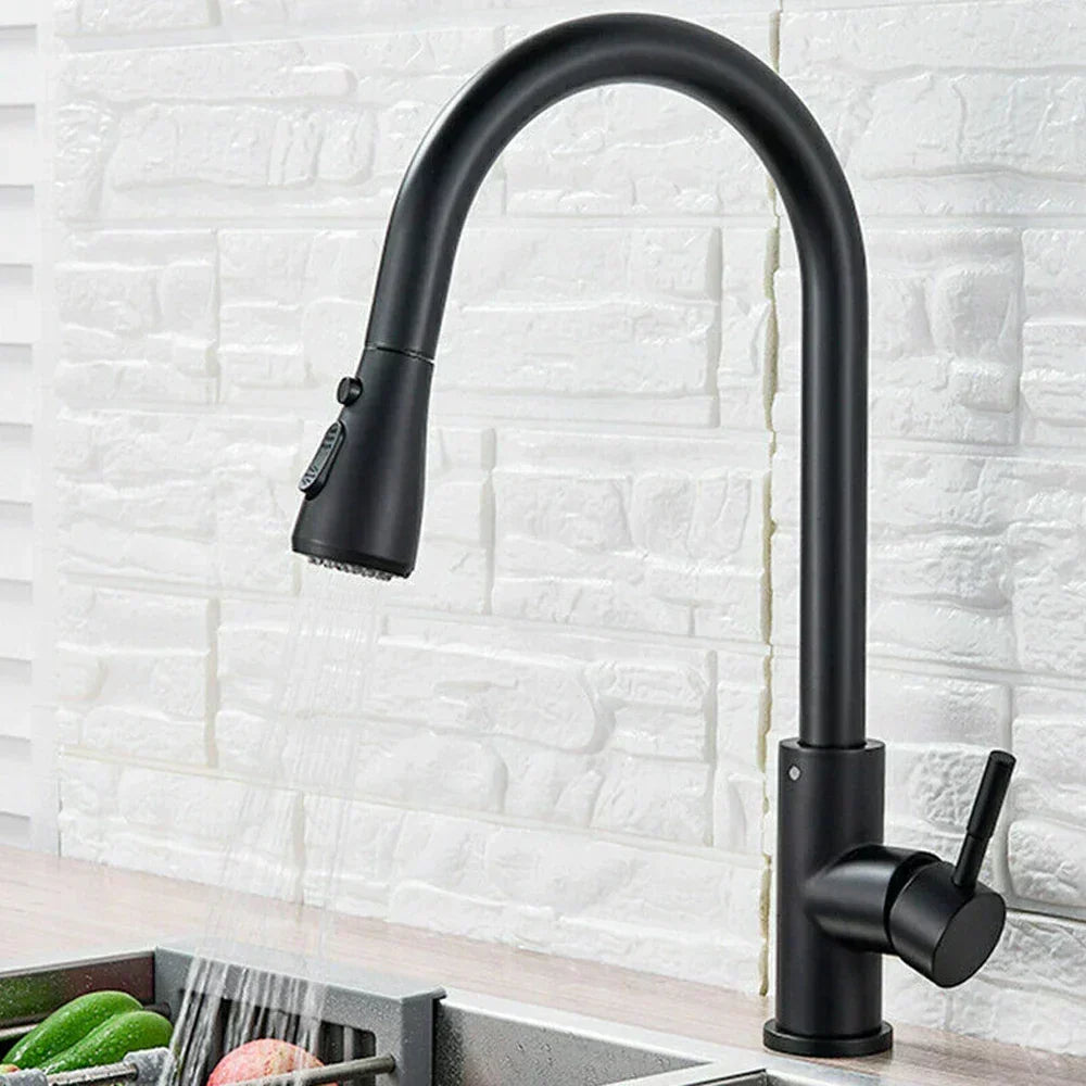 Single Handle Pull-Out Kitchen Faucet — Stainless Steel Spray Head