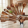 Natural Wood Kitchen Utensil Set — 13 Piece Cooking Set, Spoons Spatulas And Desktop Stand
