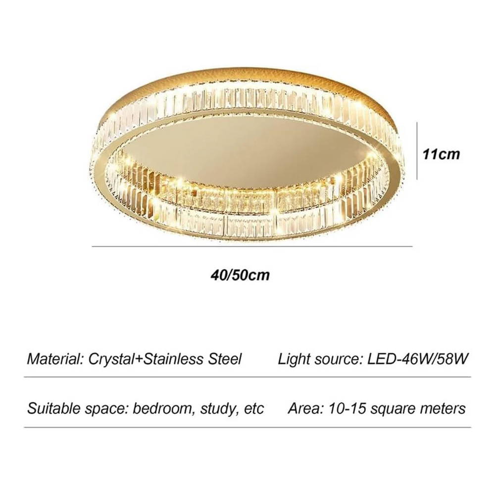 Lampada da soffitto rotonda con cristalli | Finitura oro lussuosa | Meowbutter