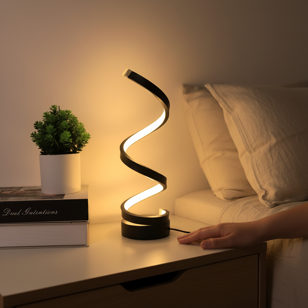 Lampada da scrivania LED nero opaco - controllo touch regolabile, braccio a molla avvolta, base con morsetto rinforzata