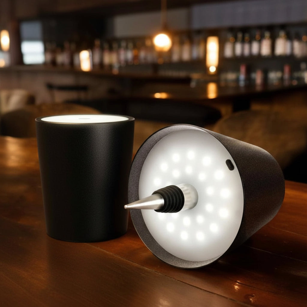 LumiFlasche LED-Flaschenlampe – wiederaufladbarer Akku, sicherer Halt am Flaschenhals