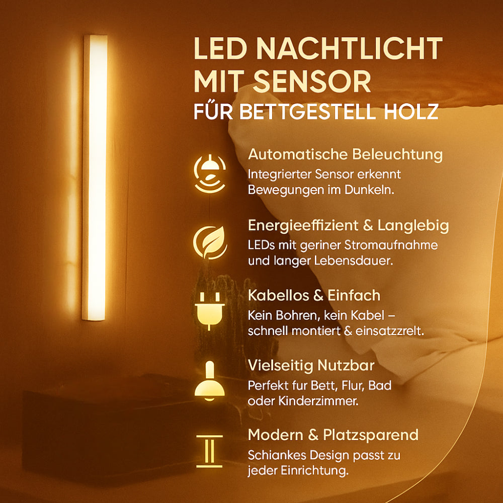 LED Wall Lamp Sensor Bedside Light Wood Frame Night Light Modern Design | Meowbutter