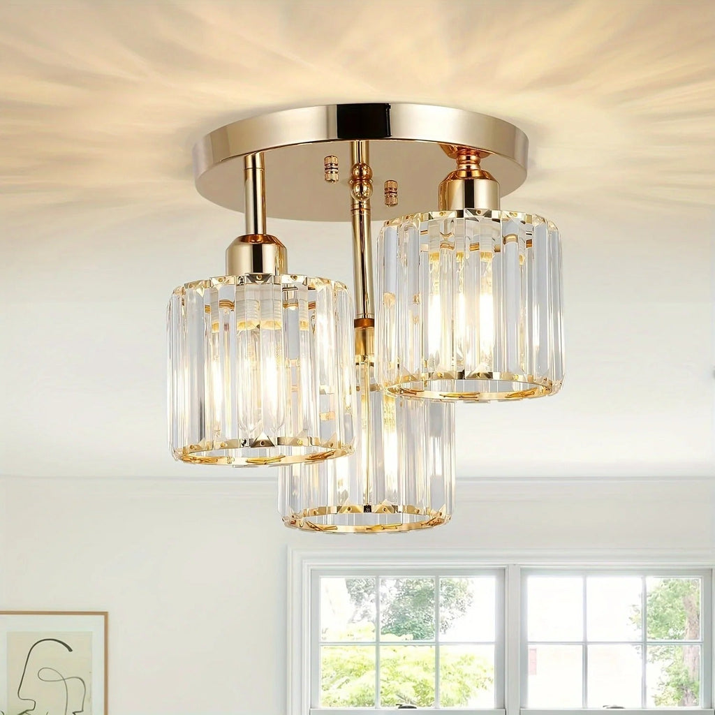 Lampada da soffitto di cristallo di lusso moderna in oro | Plafoniera a 3 luci semi incassata | Meowbutter