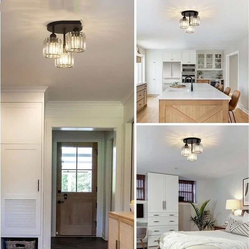Lampada da soffitto di cristallo di lusso moderna in oro | Plafoniera a 3 luci semi incassata | Meowbutter
