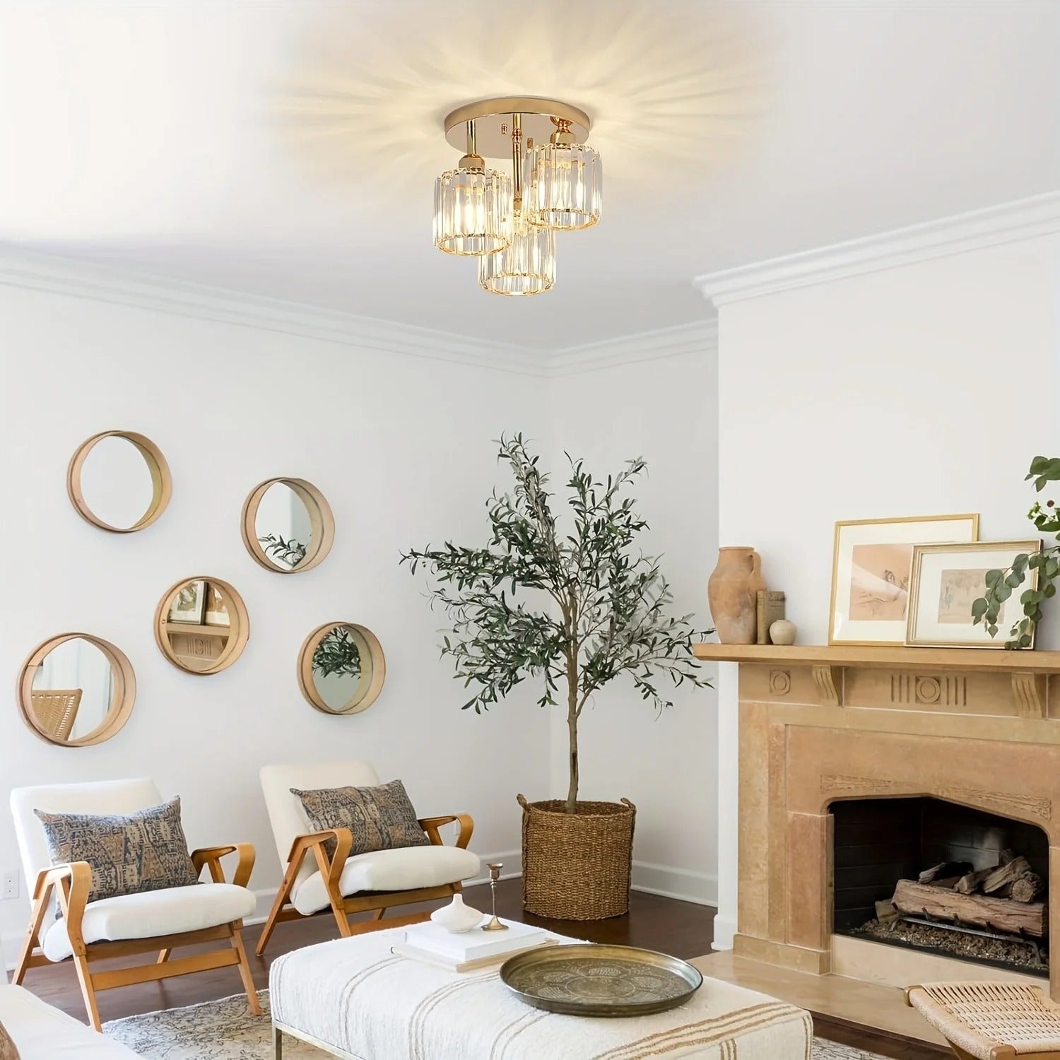 Lampada da soffitto di cristallo di lusso moderna in oro | Plafoniera a 3 luci semi incassata | Meowbutter