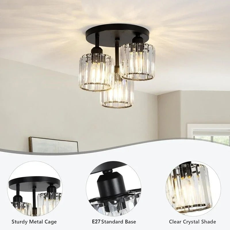 Lampada da soffitto di cristallo di lusso moderna in oro | Plafoniera a 3 luci semi incassata | Meowbutter