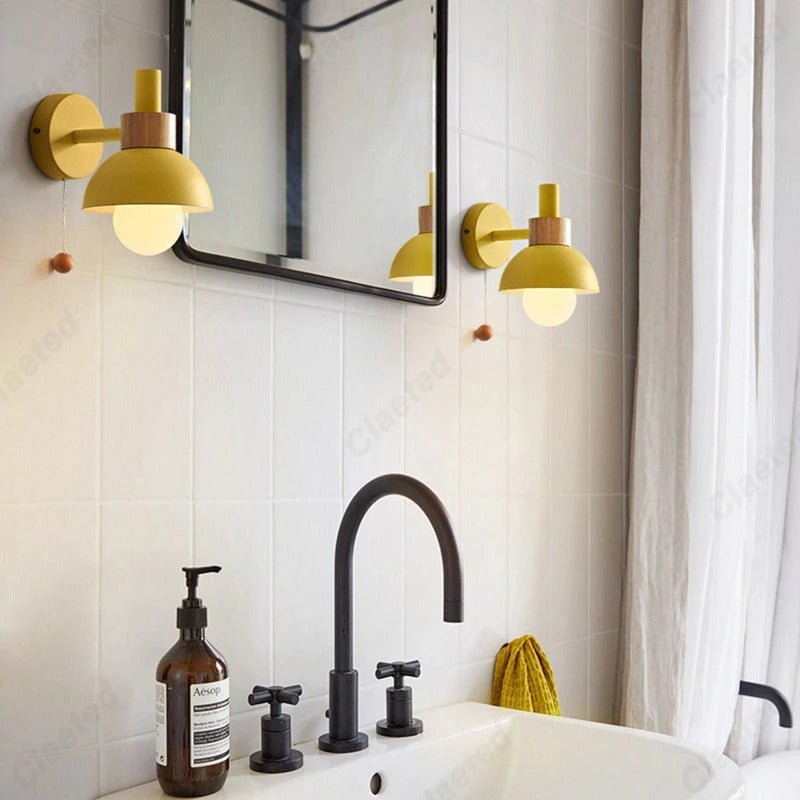 Nordic Wood Accent Wall Lamp | Minimalist Pull-Switch Light | Meowbutter
