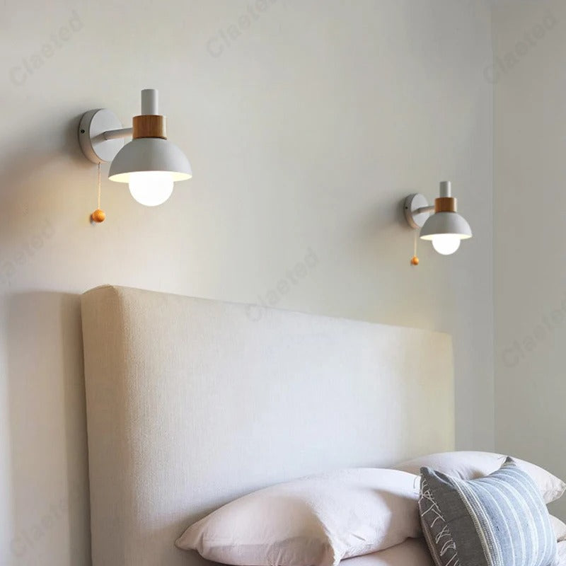 Nordic Wood Accent Wall Lamp | Minimalist Pull-Switch Light | Meowbutter