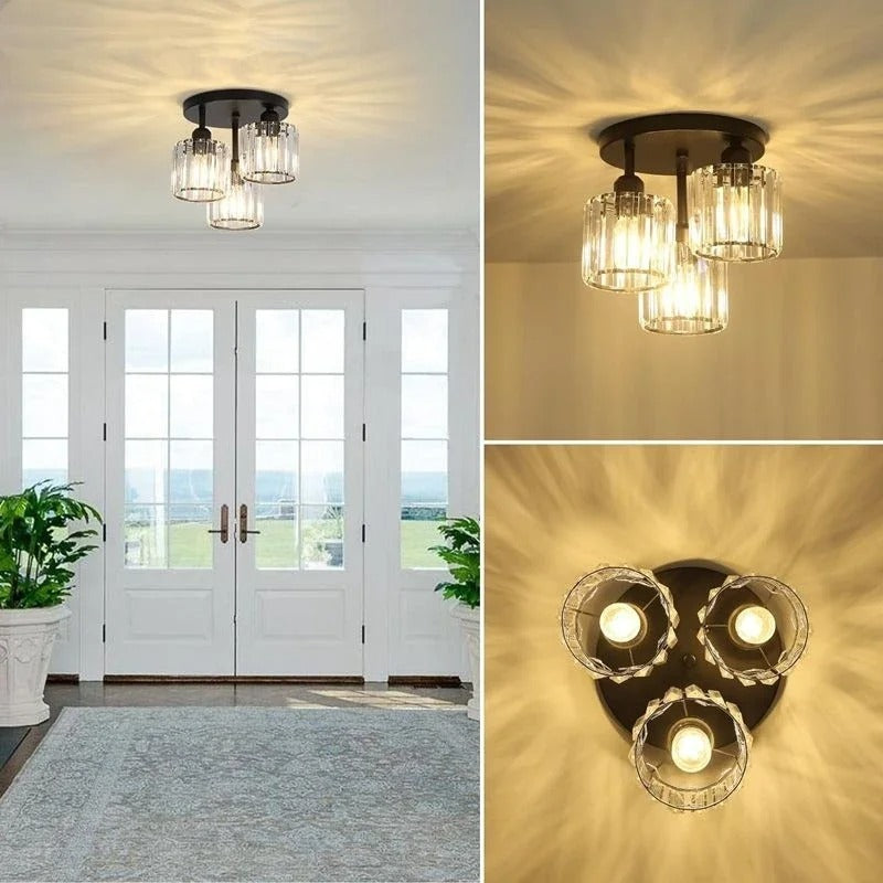 Lampada da soffitto di cristallo di lusso moderna in oro | Plafoniera a 3 luci semi incassata | Meowbutter