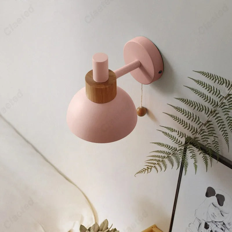 Nordic Wood Accent Wall Lamp | Minimalist Pull-Switch Light | Meowbutter
