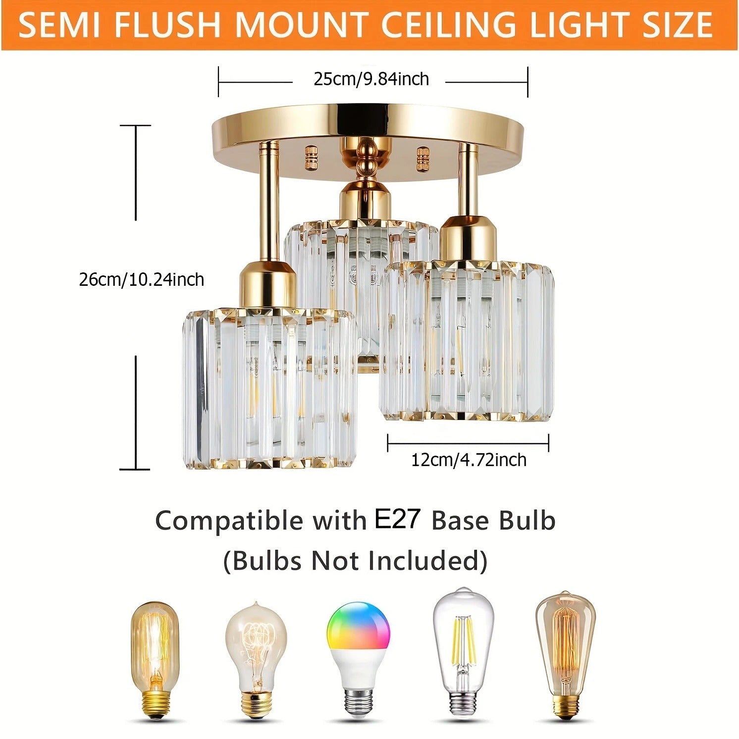Lampada da soffitto di cristallo di lusso moderna in oro | Plafoniera a 3 luci semi incassata | Meowbutter