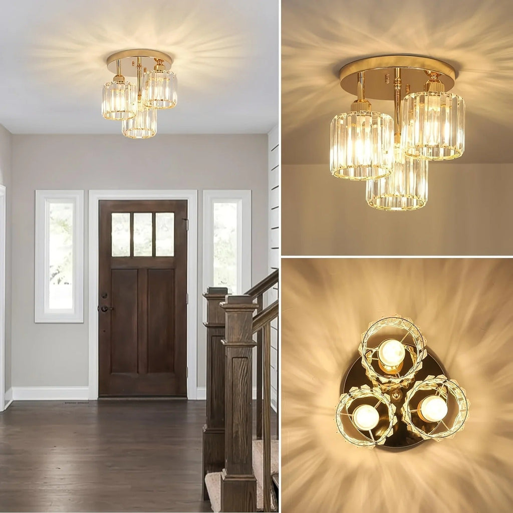 Lampada da soffitto di cristallo di lusso moderna in oro | Plafoniera a 3 luci semi incassata | Meowbutter