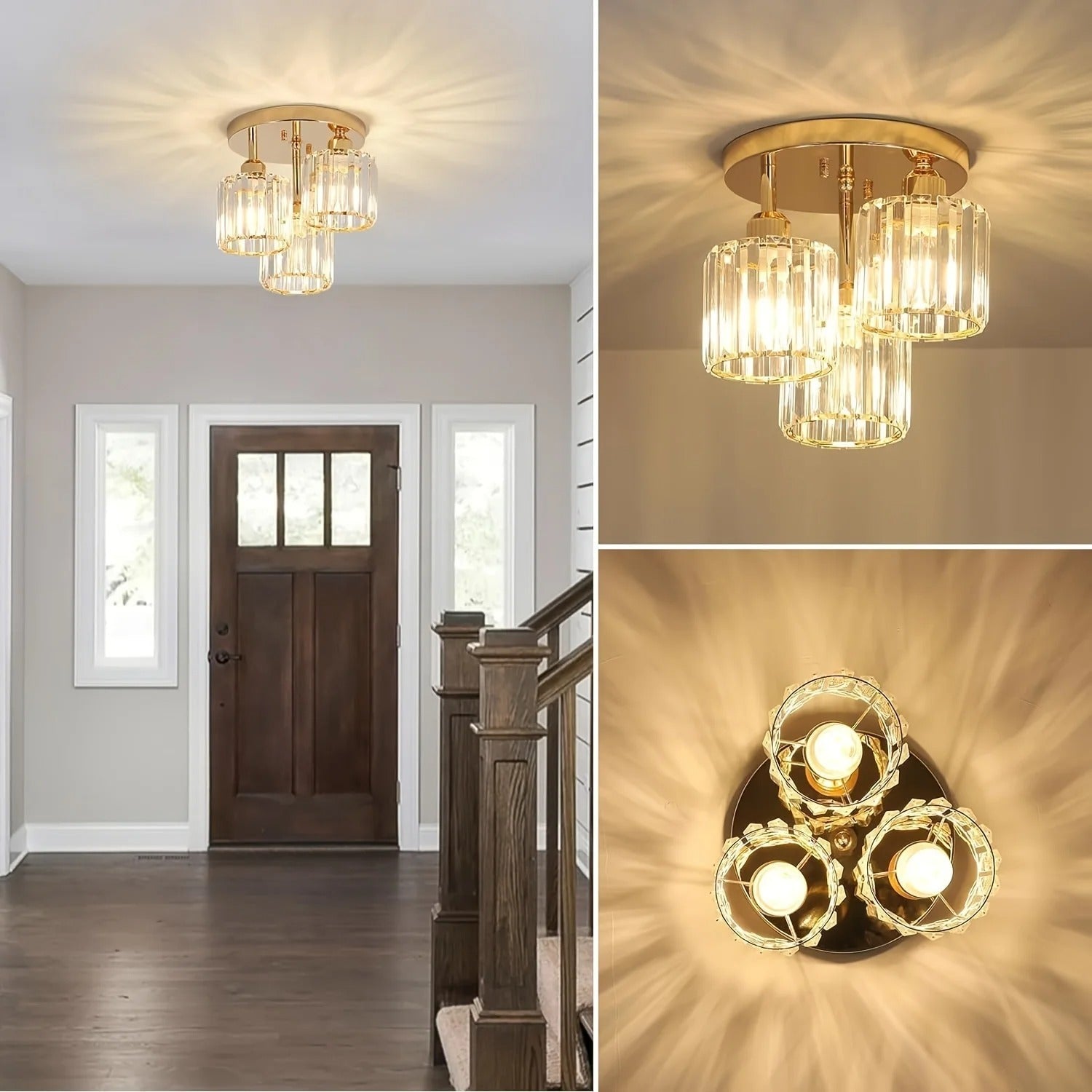 Lampada da soffitto di cristallo di lusso moderna in oro | Plafoniera a 3 luci semi incassata | Meowbutter