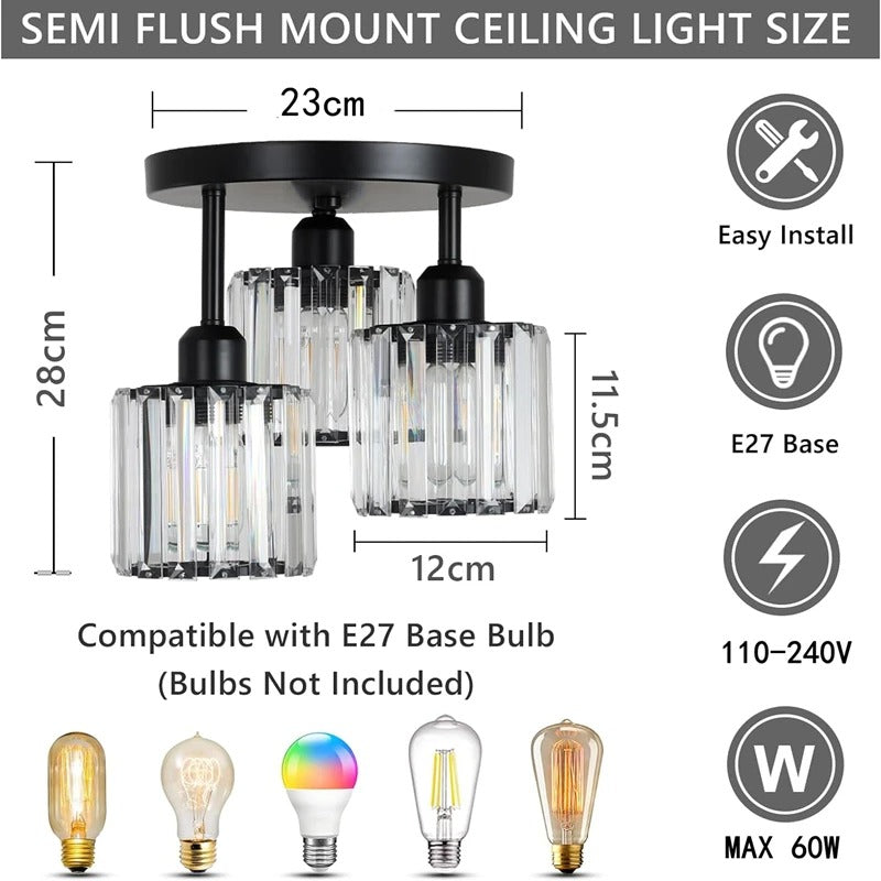 Lampada da soffitto di cristallo di lusso moderna in oro | Plafoniera a 3 luci semi incassata | Meowbutter