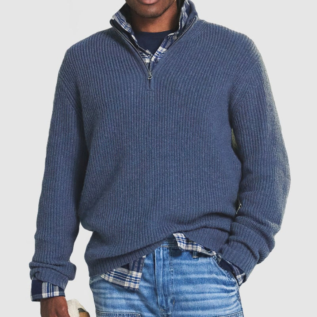 Mens Crew Neck Zipper Sweater Modern Design | Business Casual | Meowbutter