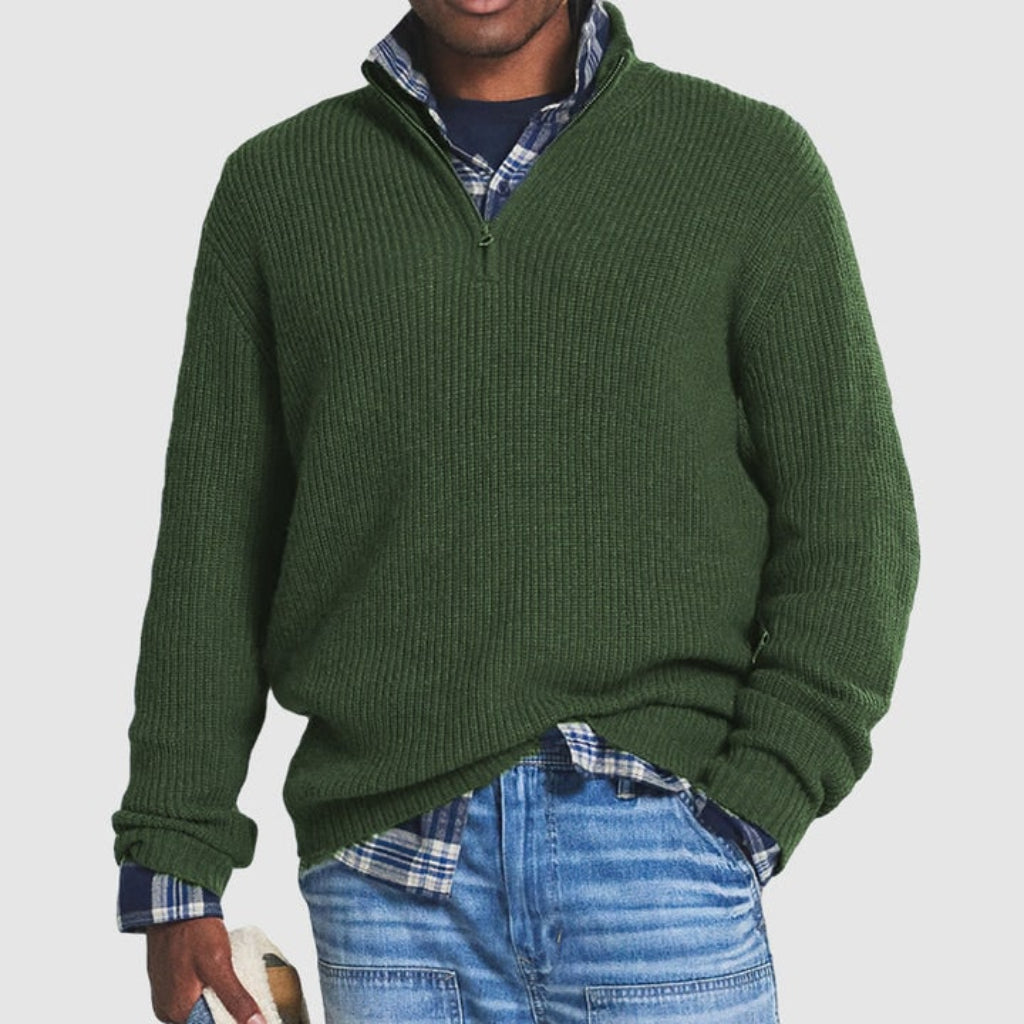 Mens Crew Neck Zipper Sweater Modern Design | Business Casual | Meowbutter