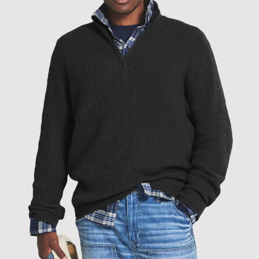 Mens Crew Neck Zipper Sweater Modern Design | Business Casual | Meowbutter