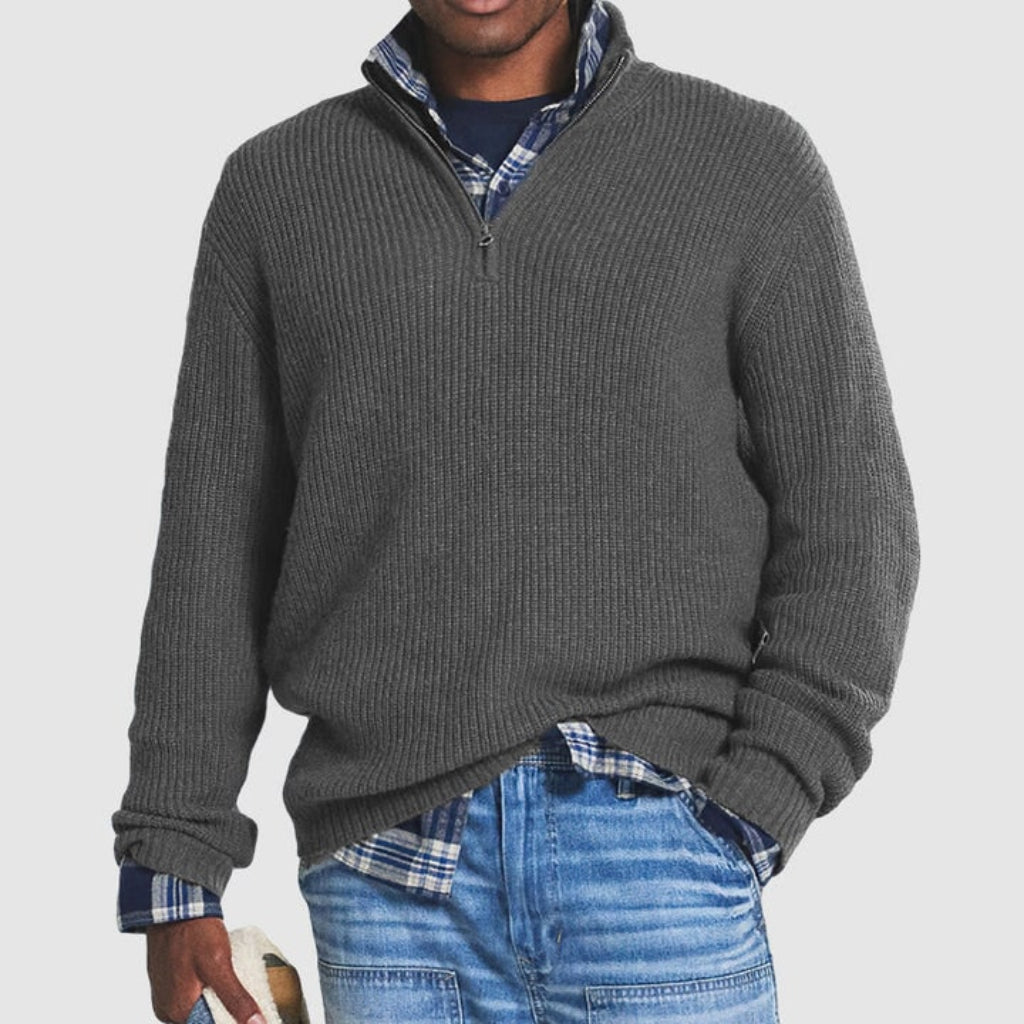 Mens Crew Neck Zipper Sweater Modern Design | Business Casual | Meowbutter