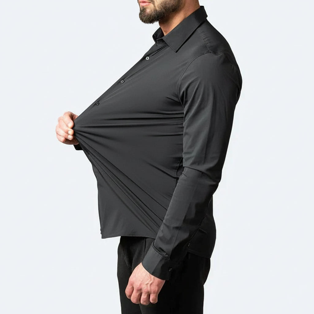 Camicia da uomo elegante stretch fit a manica lunga con bottoni | Meowbutter