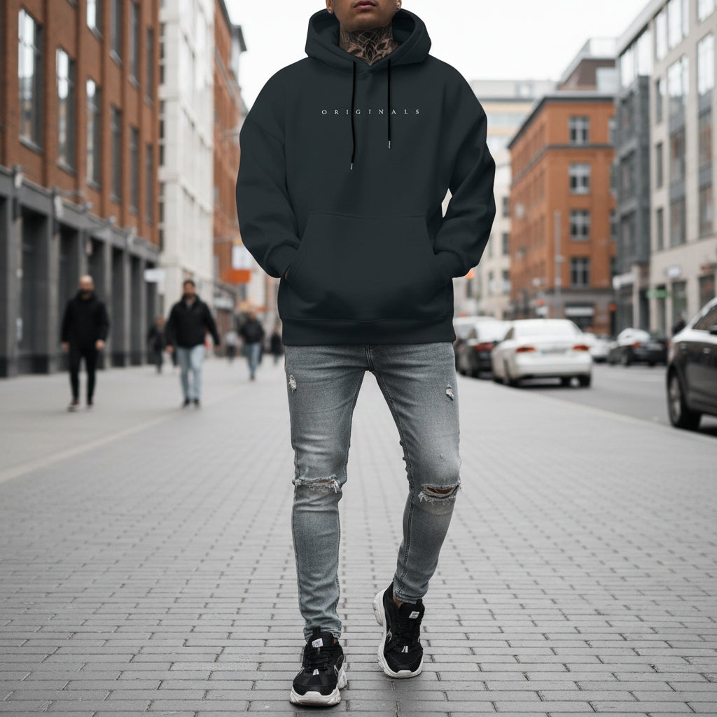 Herre Oversized Hoodie med Lange Ærmer Sweatshirt | Casual | Meowbutter