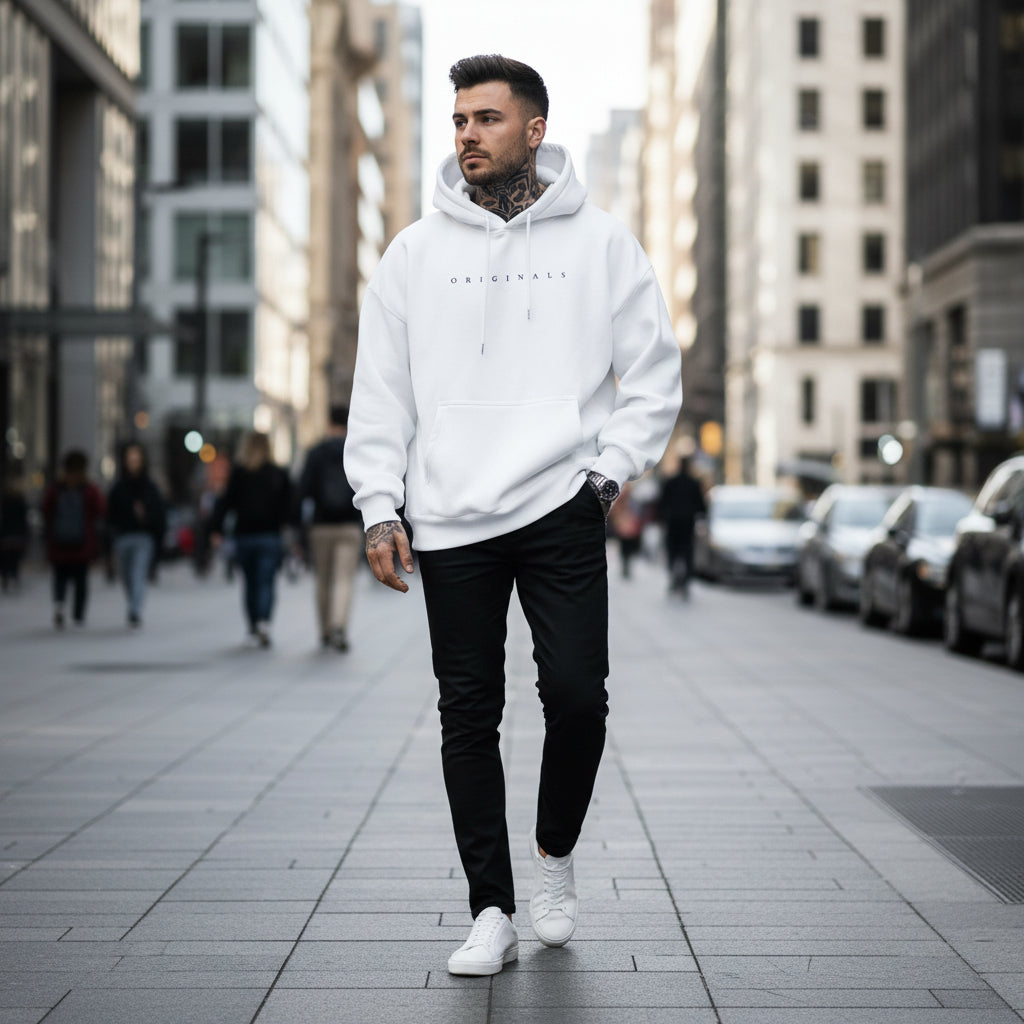 Herre Oversized Hoodie med Lange Ærmer Sweatshirt | Casual | Meowbutter