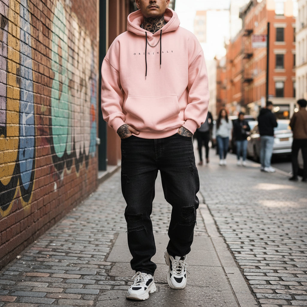 Herre Oversized Hoodie med Lange Ærmer Sweatshirt | Casual | Meowbutter