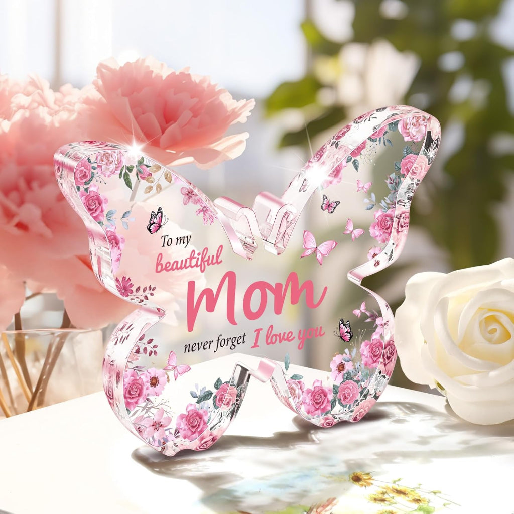 Akrylplade med sommerfuglemotiv — stående mindegave til mors dag