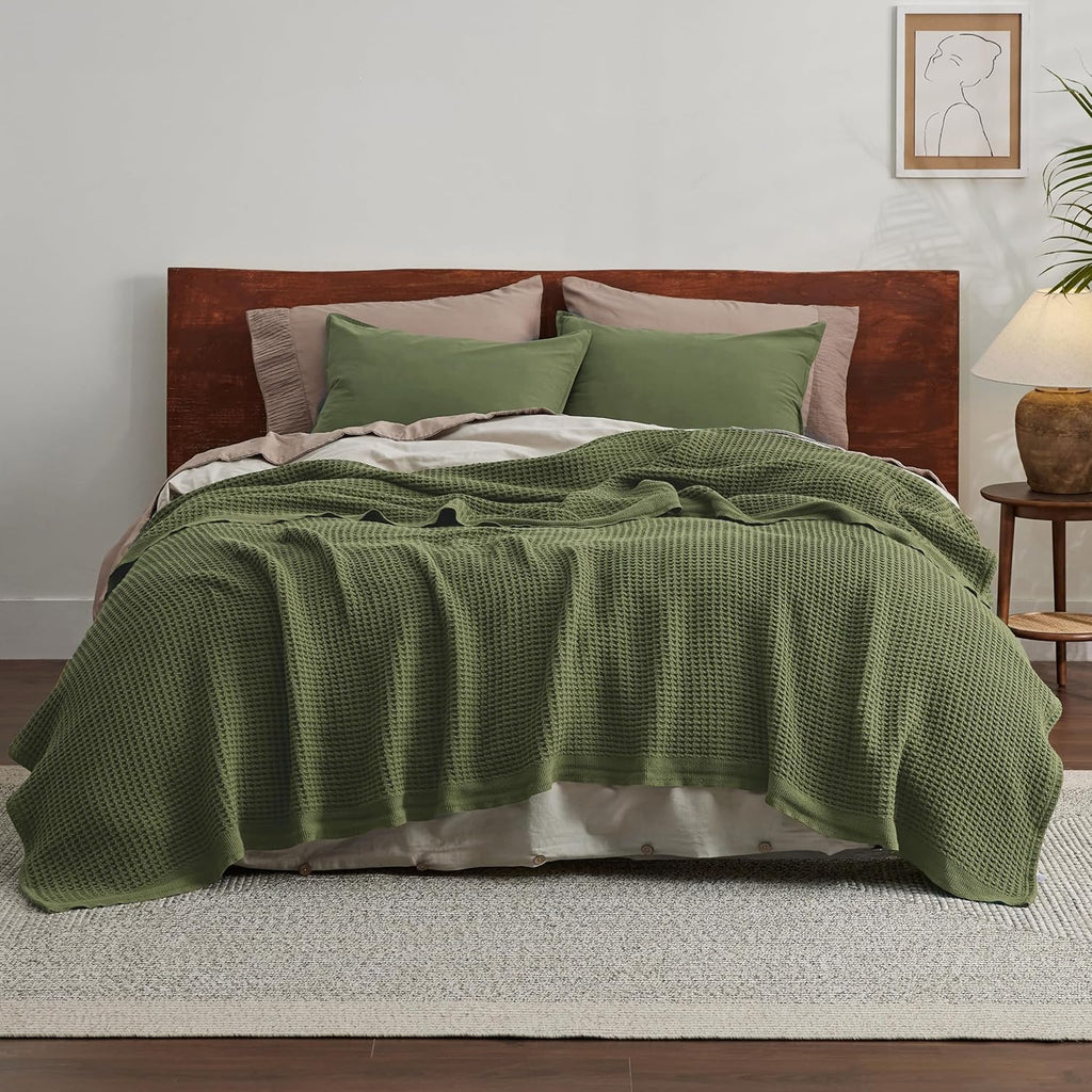 Waffelpiqué-Decke aus 100 % Baumwolle von Cozy Haven in Queensize — weiche, atmungsaktive, offen gewebte Struktur
