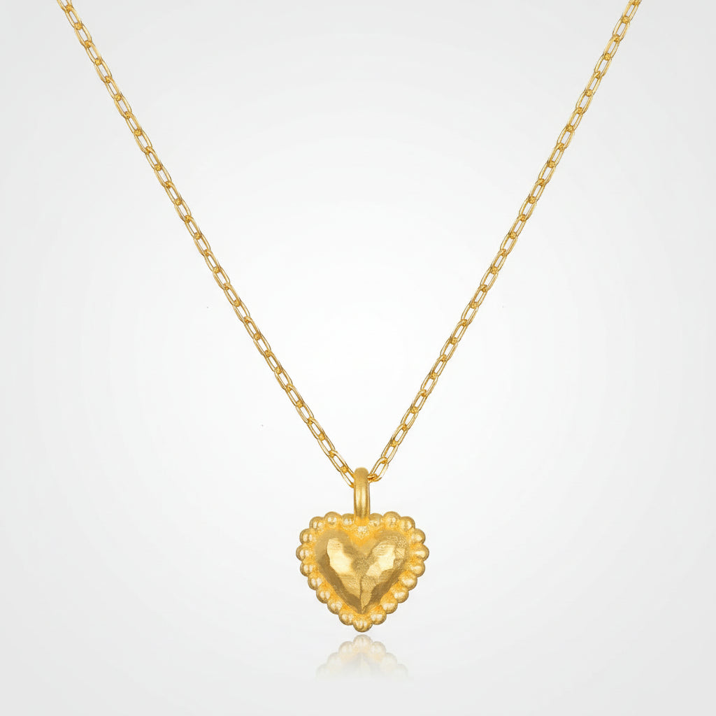 Hammered Heart Pendant Necklace — 18K Gold Plated Finish