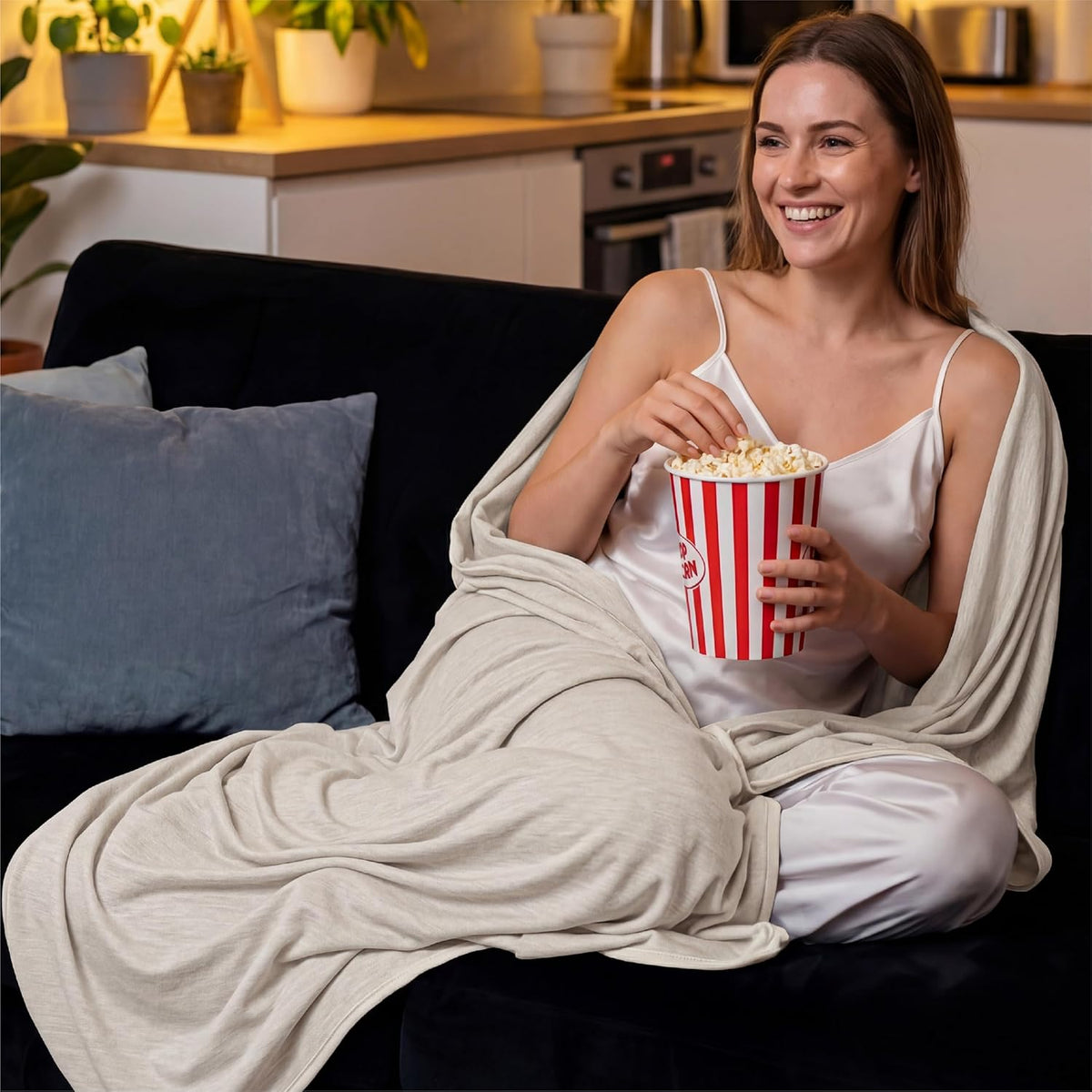 Cozy Comfort bambus-kølende plaid - let, temperaturregulerende