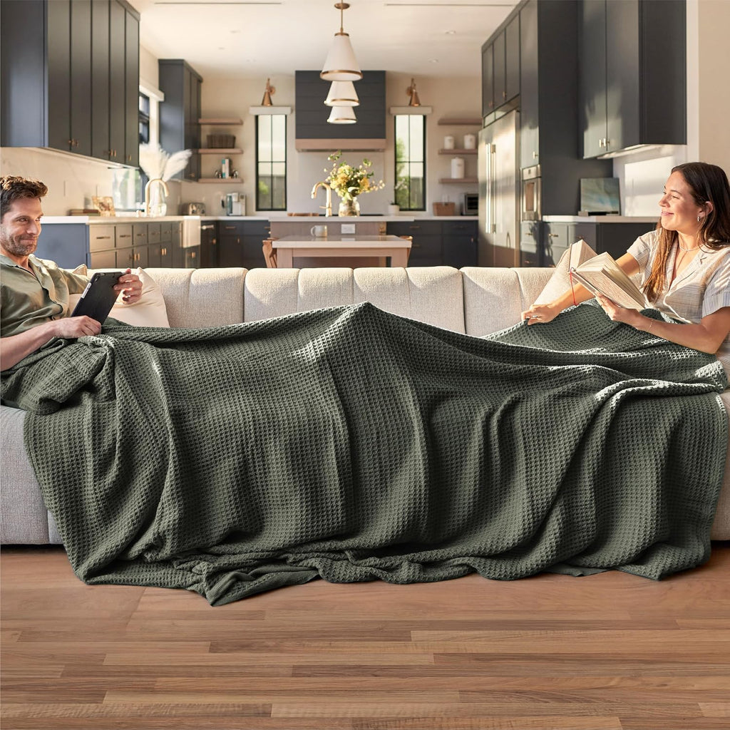 Waffelpiqué-Decke aus 100 % Baumwolle von Cozy Haven in Queensize — weiche, atmungsaktive, offen gewebte Struktur
