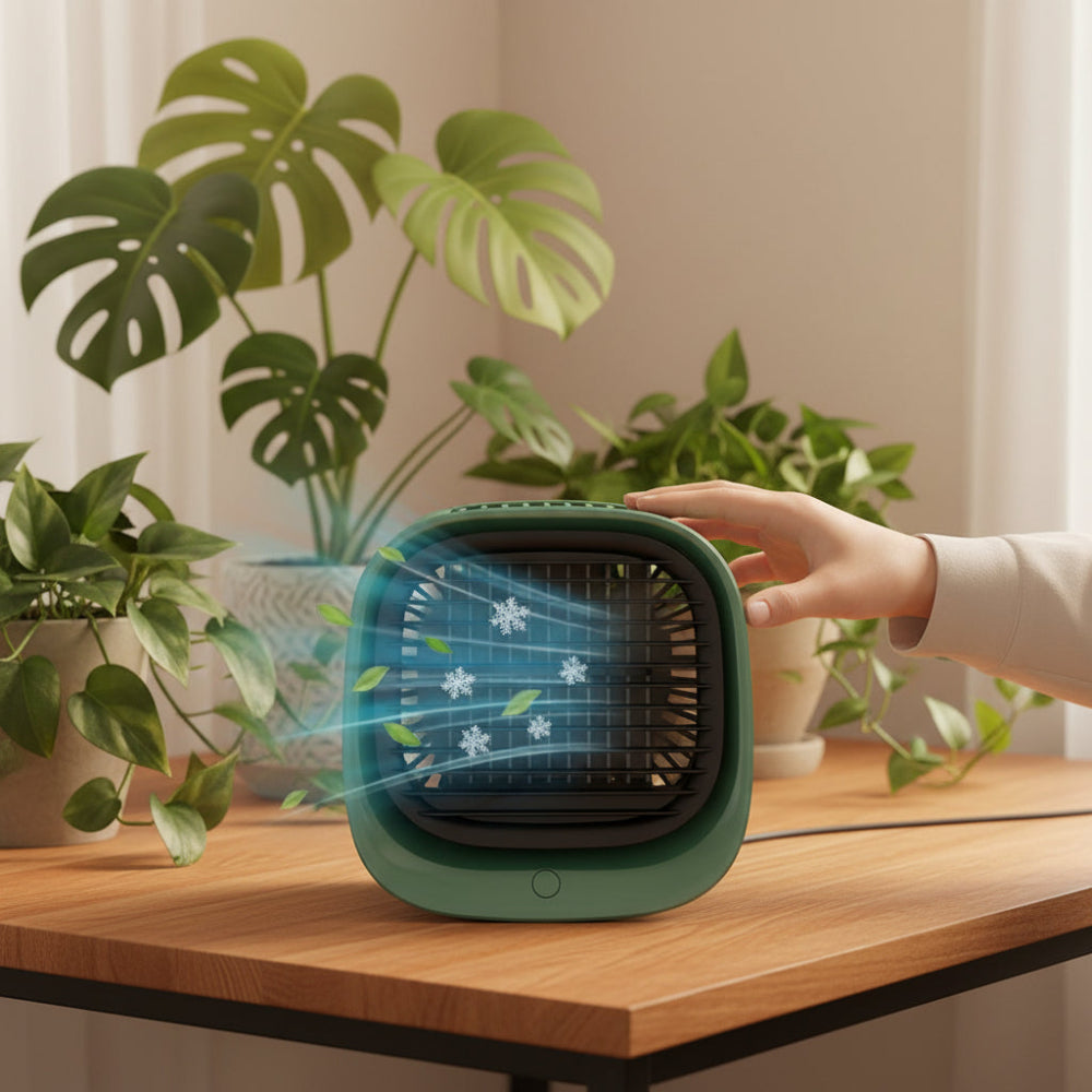 Mini személyi léghűtő - USB-ről táplált asztali ventilátor és hordozható hűtőegység