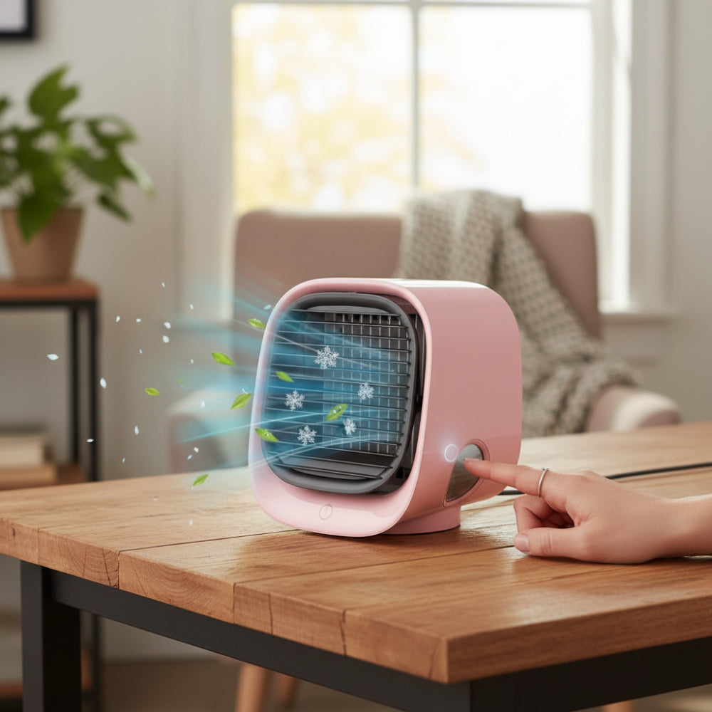Mini személyi léghűtő - USB-ről táplált asztali ventilátor és hordozható hűtőegység