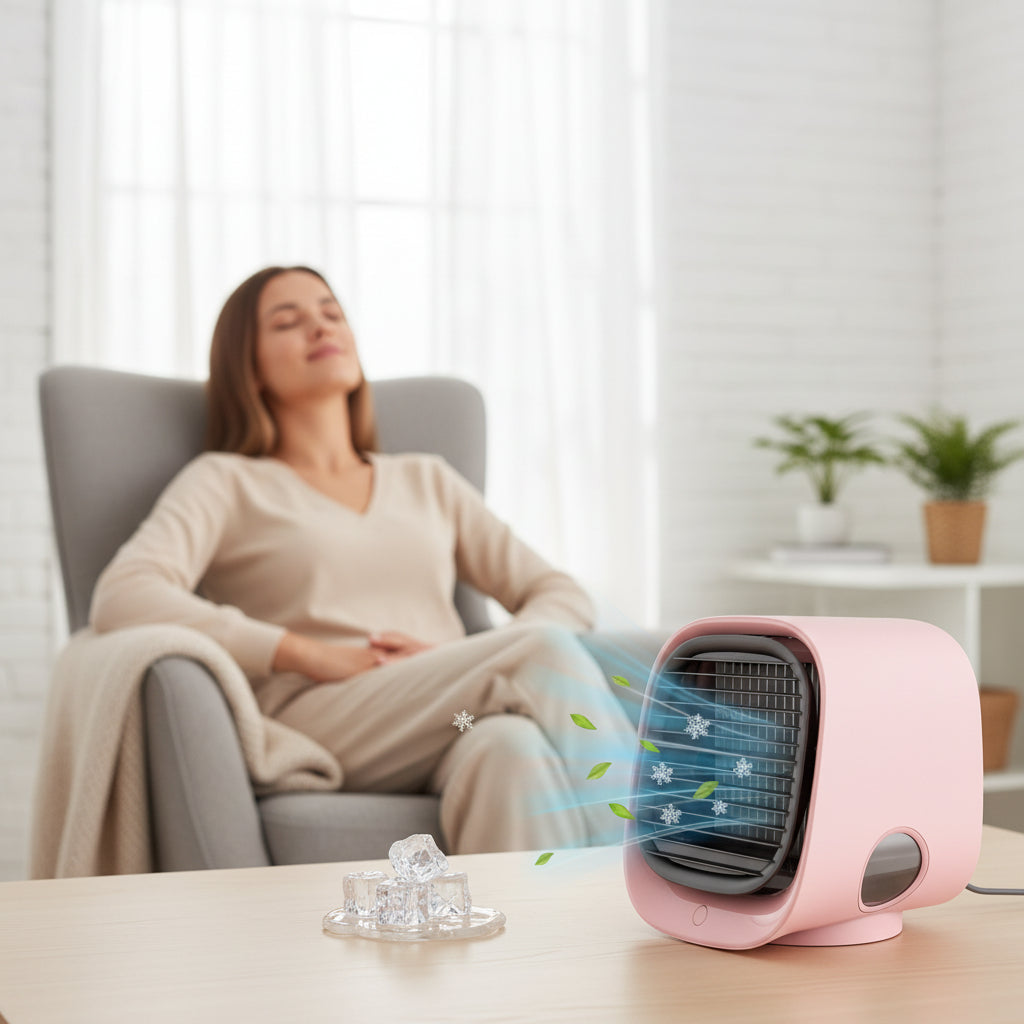 Aire acondicionado personal con alimentación USB — ventilador mini portátil, depósito de agua integrado
