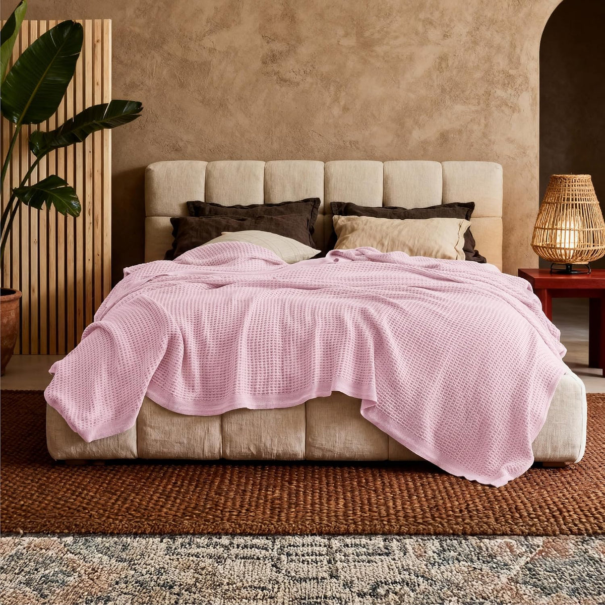 Waffelpiqué-Decke aus 100 % Baumwolle von Cozy Haven in Queensize — weiche, atmungsaktive, offen gewebte Struktur