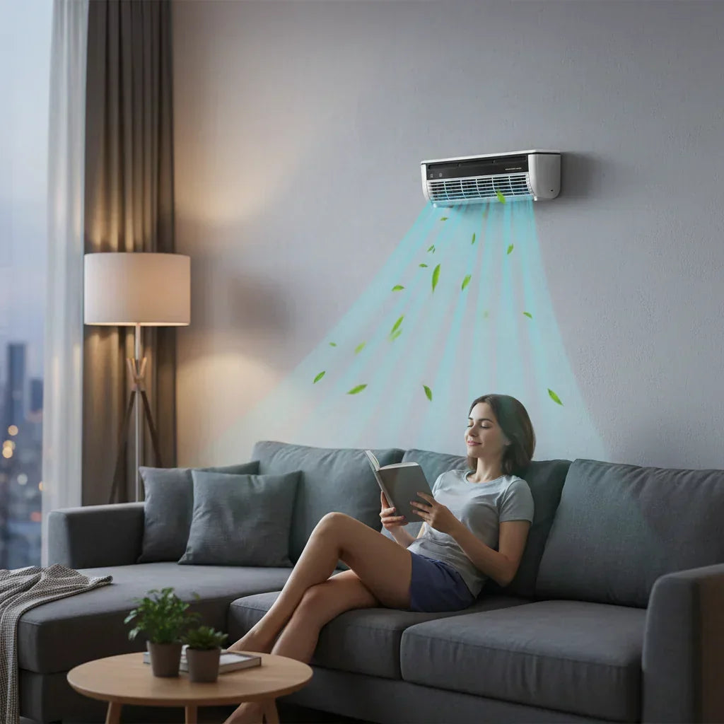 Ar condicionado portátil de parede - Controlo remoto, design sem pás