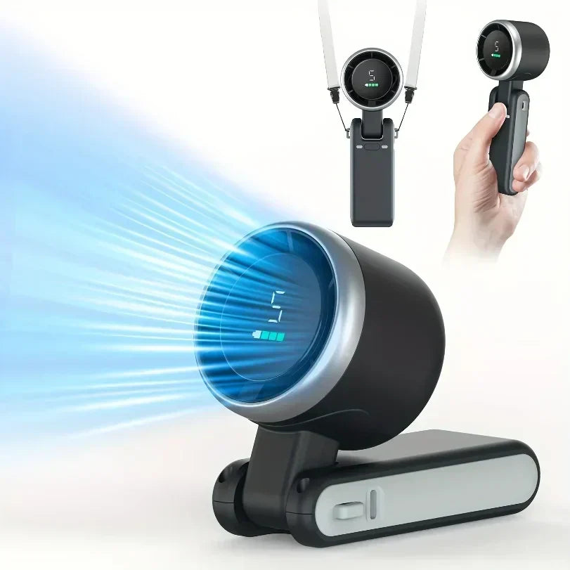 Rechargeable Neck Clip-On Mini Fan — Five-Speed Adjustable Settings