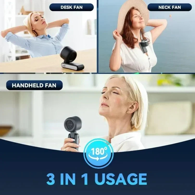 Rechargeable Neck Clip-On Mini Fan — Five-Speed Adjustable Settings