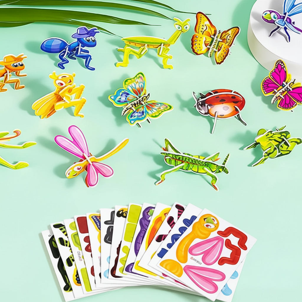 Kids 3D Animal Puzzle Set — Interlocking Wildlife Character Figures