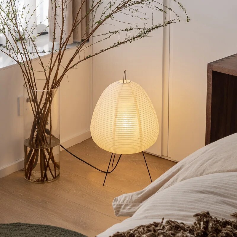Minimalist Zen Table Lamp — Handformed Rice Paper Shade