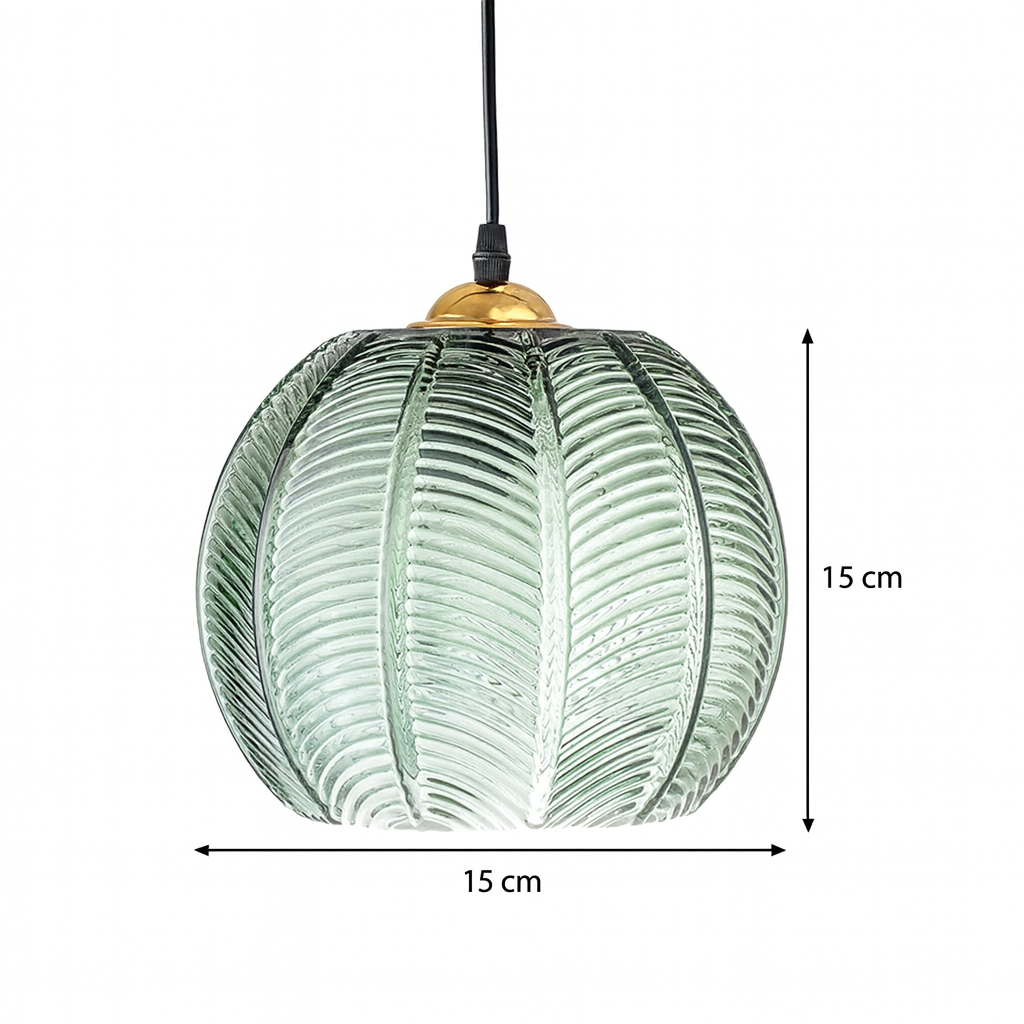 Lampada a sospensione in vetro rigato color zucca | Lampada a sospensione verde retrò | Meowbutter