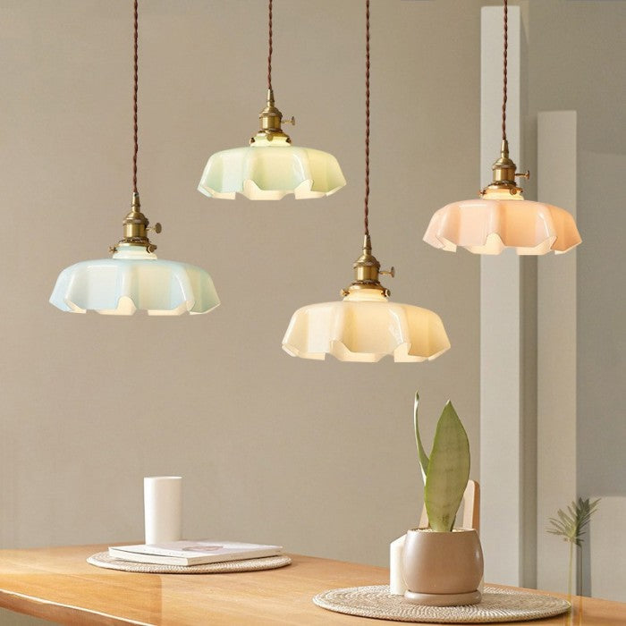 Retro Glass Flower Cream Hanging Lamp