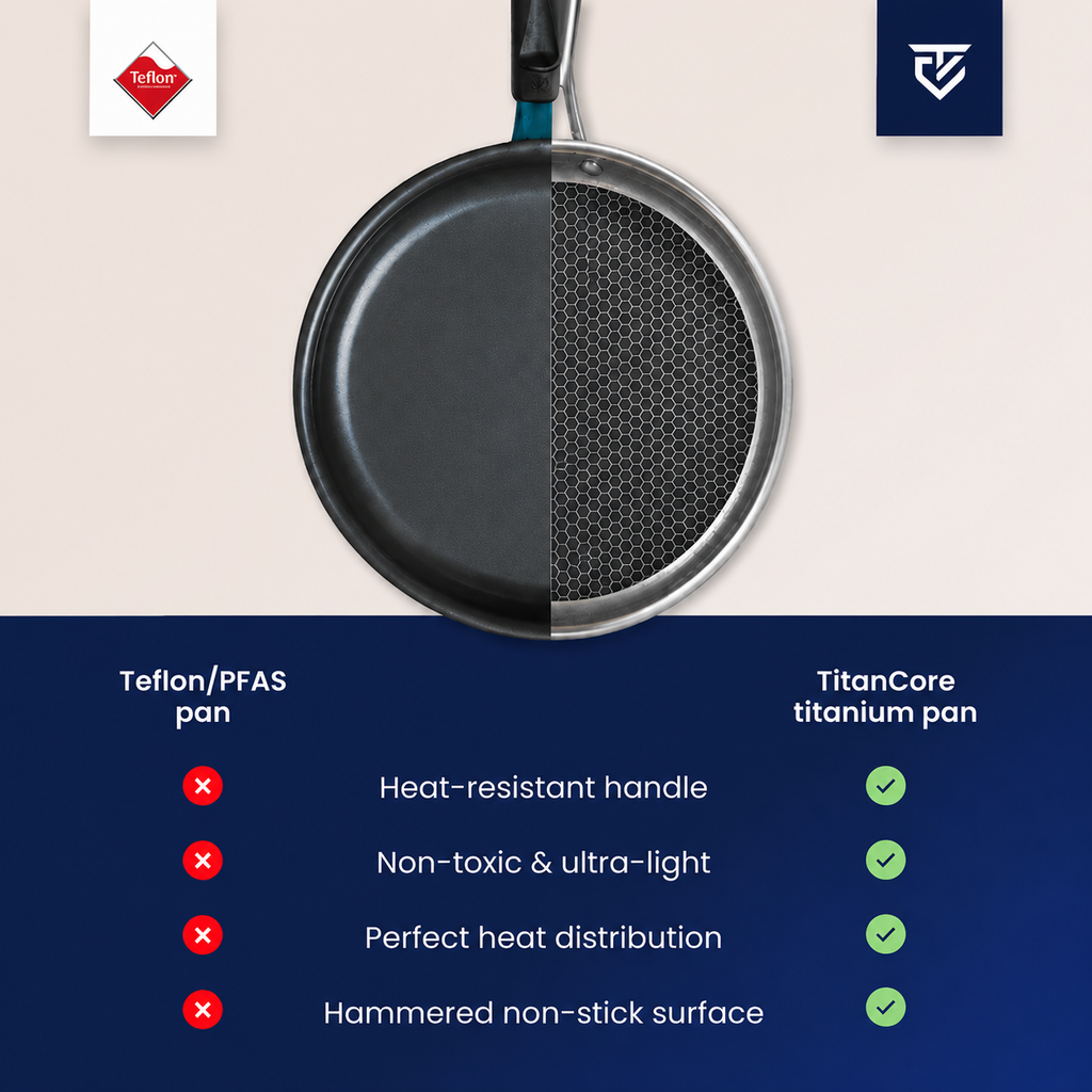 Premium Pure Titanium Fry Pan Pro for Effortless, Uncoated Cooking