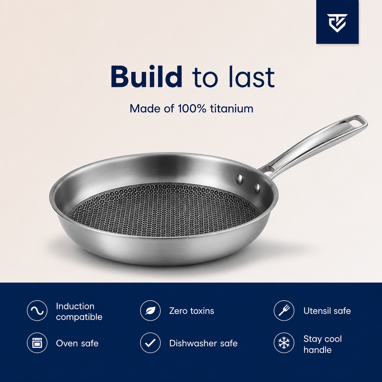 Premium Pure Titanium Fry Pan Pro for Effortless, Uncoated Cooking
