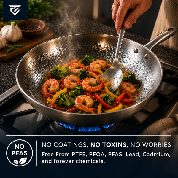 The Authentic Hand-Hammered Pure Titanium Wok (32CM)