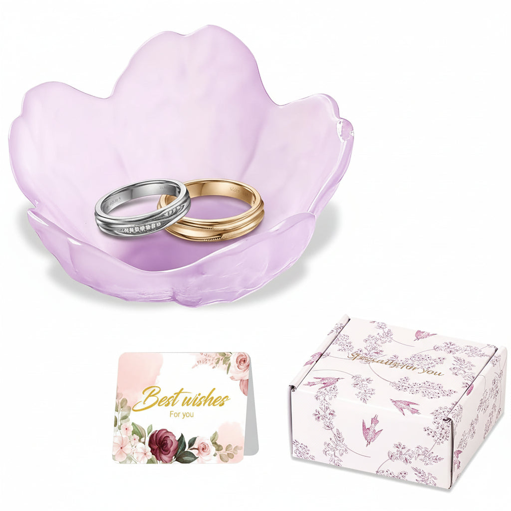 Floral Ceramic Jewelry Dish — 3.5 x 1.6-Inch Low-Profile Ring and Earring Tray
