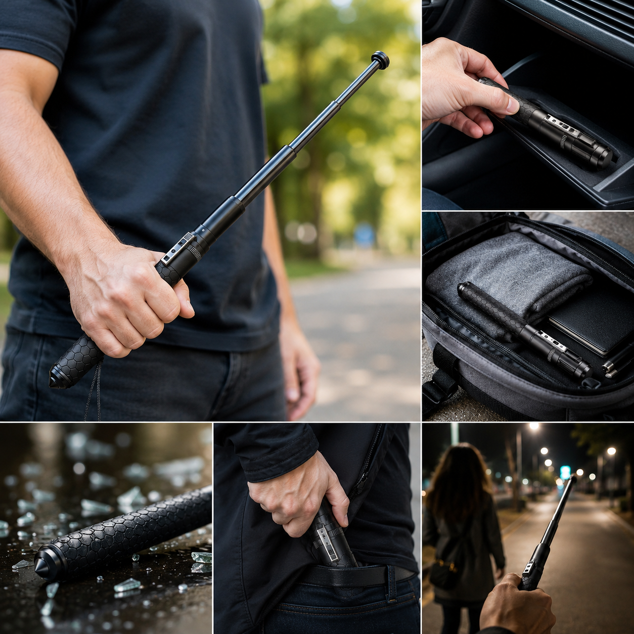 Hopfällbar promenadkäpp | Automatisk förlängning, justerbar höjd, ergonomiskt grepp