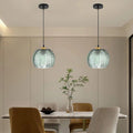 Lampada a sospensione in vetro rigato color zucca | Lampada a sospensione verde retrò | Meowbutter