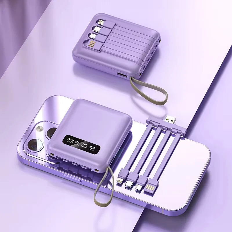 4 az 1-ben Power Bank - USB-C Gyors Töltés - 10000 és 20000mAh - Fekete, Fehér és Lila | meowbutter